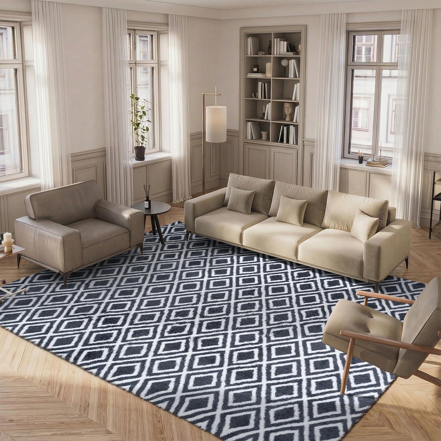image:imageSAFAVIEH Rainbow Shag Collection Area Rug 8 x 10 Charcoal amp White Slip Resistant NonShedding amp Easy Care 16inch Thick Ideal for Living Room Bedroom Home Office Dining Space RBO102H8CharcoalWhite