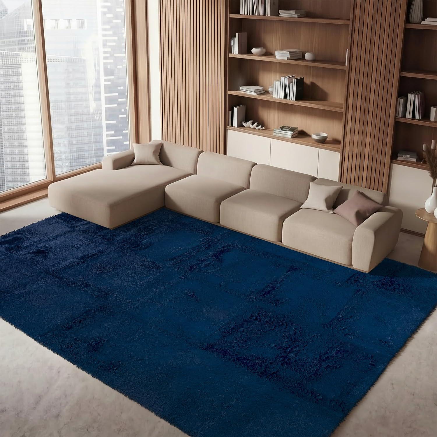 image:imageSAFAVIEH Rainbow Shag Collection Area Rug 8 x 10 Grey Slip Resistant NonShedding amp Easy Care 16inch Thick Ideal for Living Room Bedroom Home Office Dining Space RBO101F8Navy