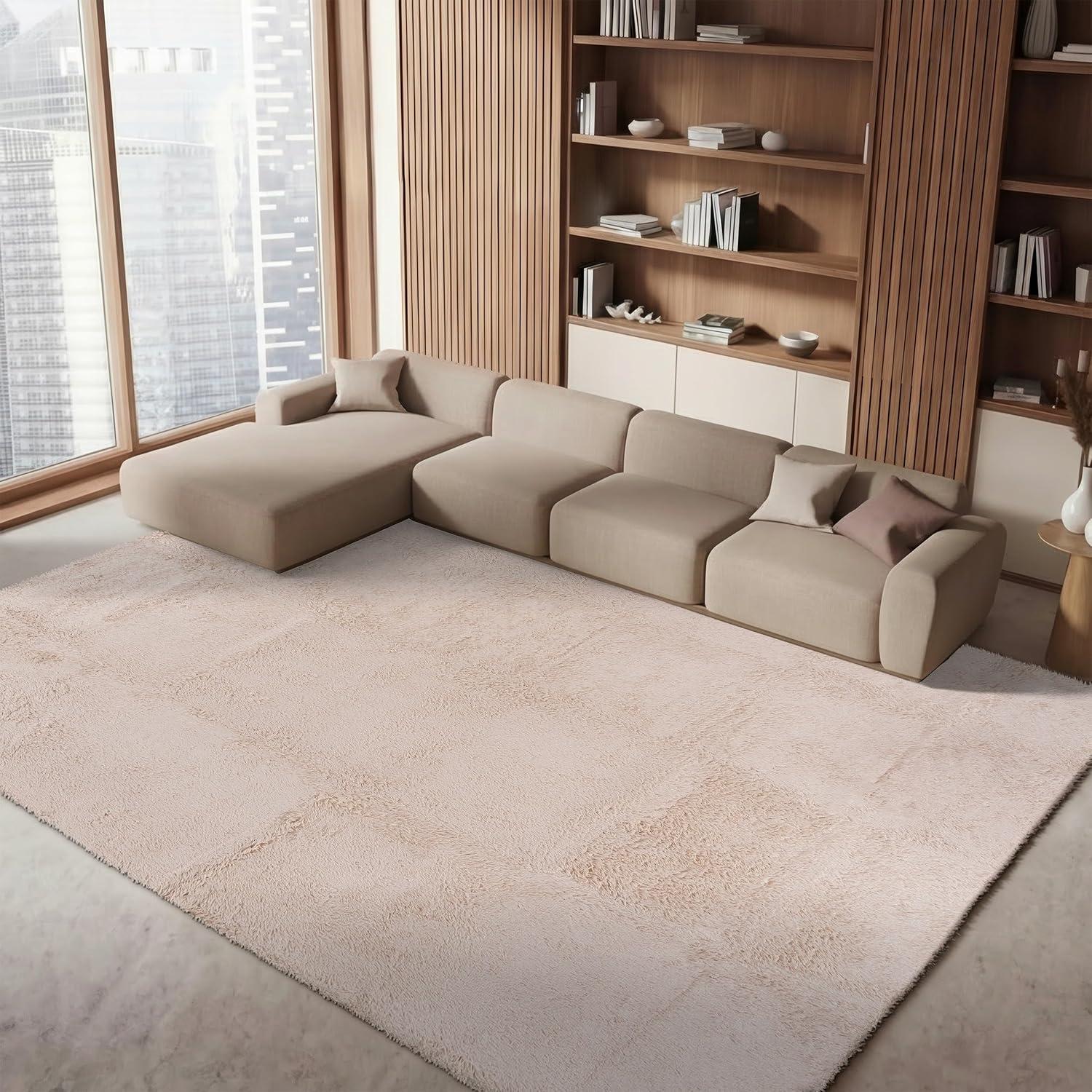 image:imageSAFAVIEH Rainbow Shag Collection Area Rug 8 x 10 Grey Slip Resistant NonShedding amp Easy Care 16inch Thick Ideal for Living Room Bedroom Home Office Dining Space RBO101F8Beige