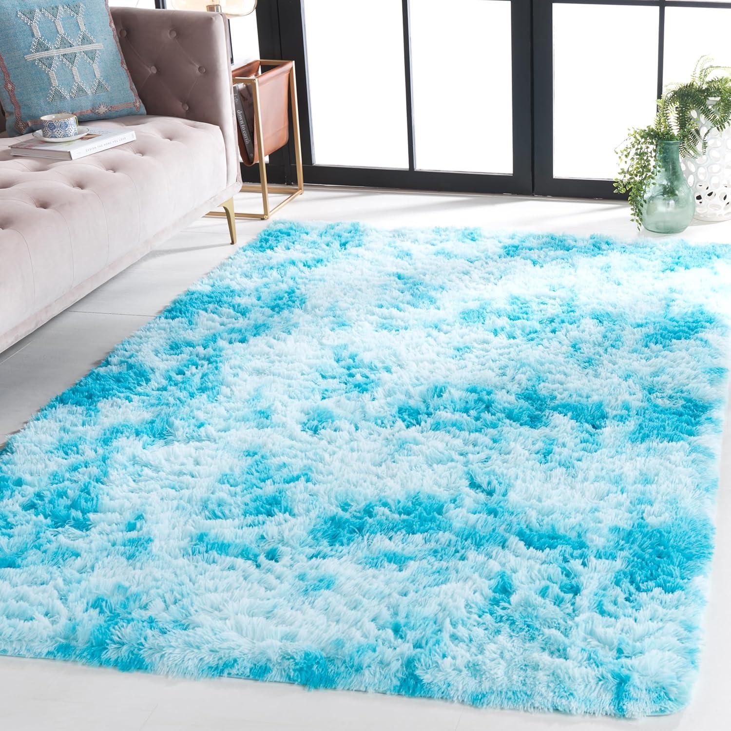 image:imageSAFAVIEH Rainbow Shag Collection Area Rug 8 x 10 Light Beige Slip Resistant NonShedding amp Easy Care 16inch Thick Ideal for Living Room Bedroom Home Office Dining Space RBO100A8Aqua