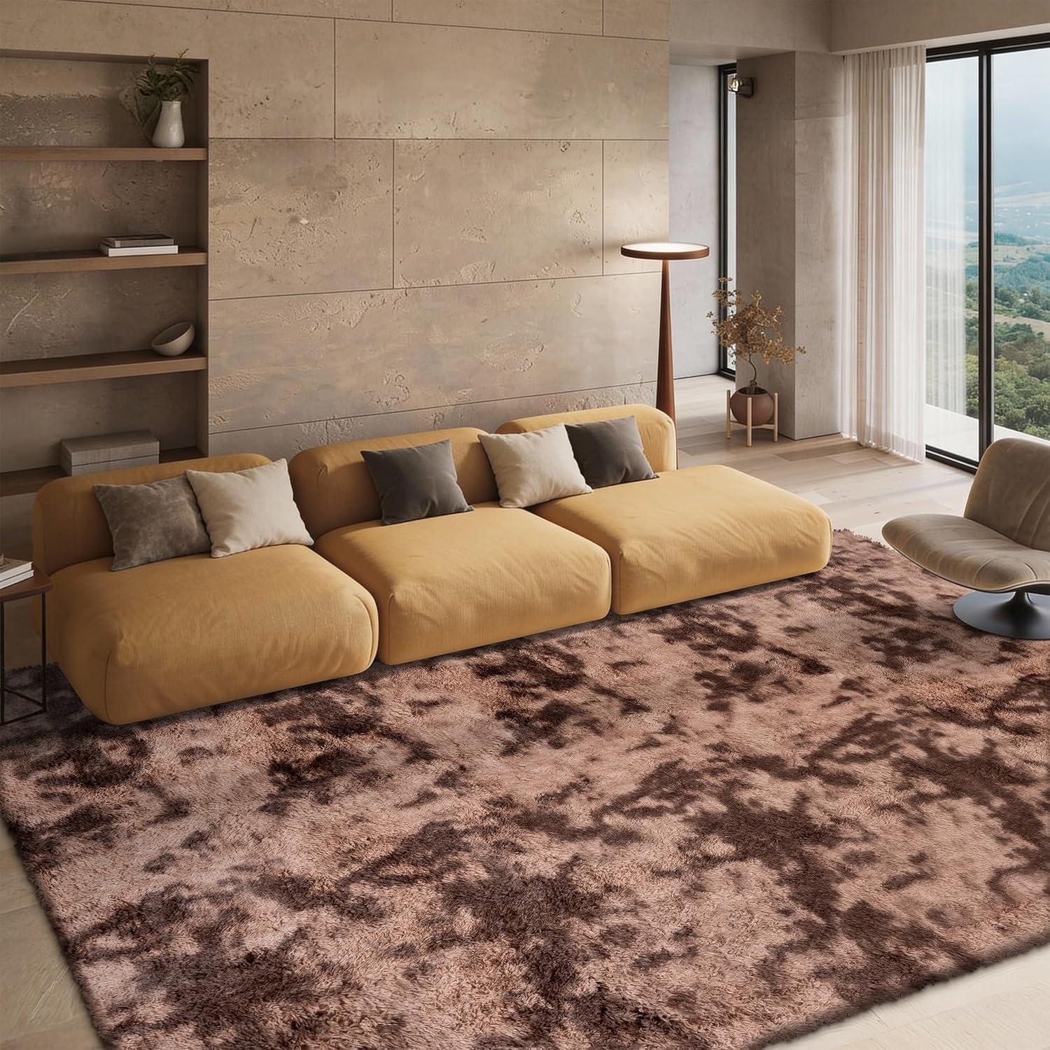 image:imageSAFAVIEH Rainbow Shag Collection Area Rug 8 x 10 Light Beige Slip Resistant NonShedding amp Easy Care 16inch Thick Ideal for Living Room Bedroom Home Office Dining Space RBO100A8Brown