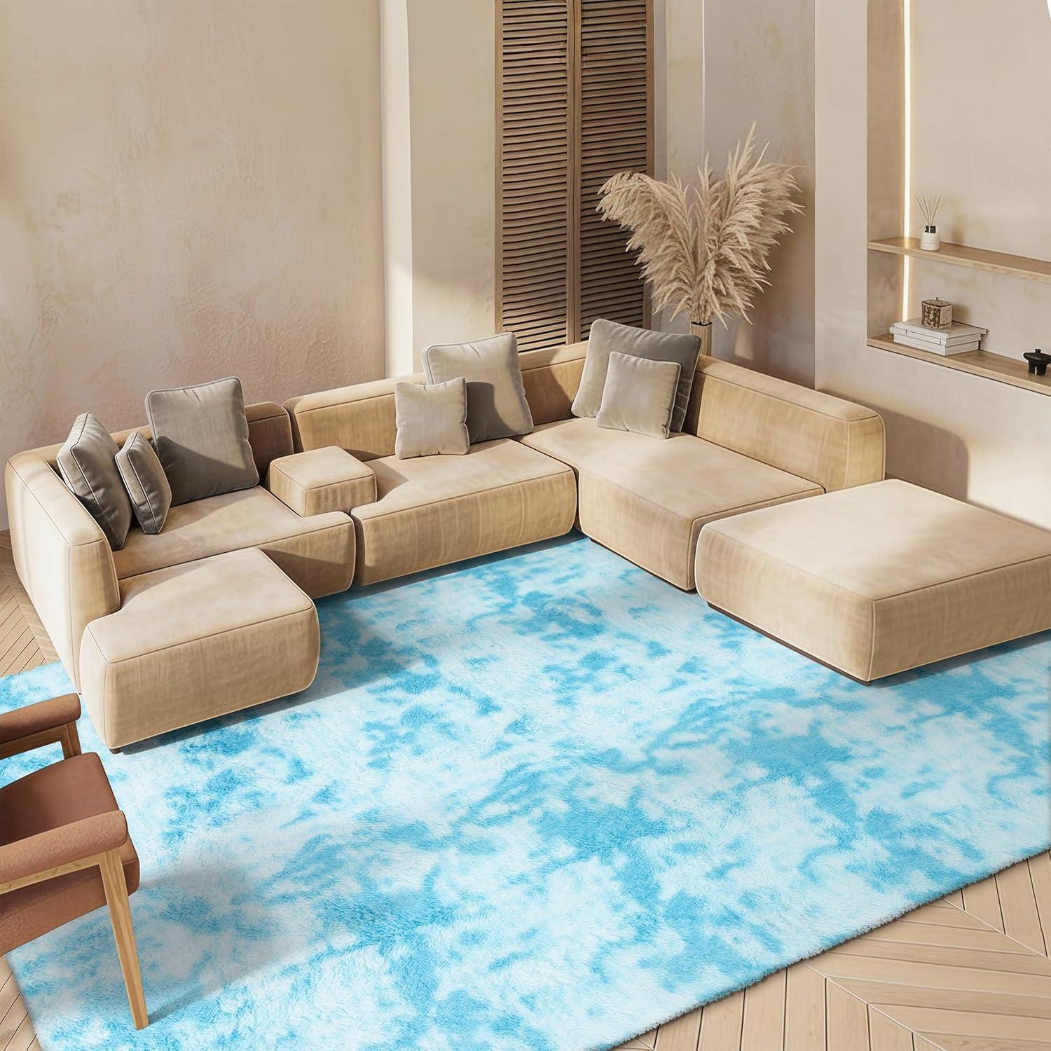 image:imageSAFAVIEH Rainbow Shag Collection Area Rug 8 x 10 Light Beige Slip Resistant NonShedding amp Easy Care 16inch Thick Ideal for Living Room Bedroom Home Office Dining Space RBO100A8Aqua