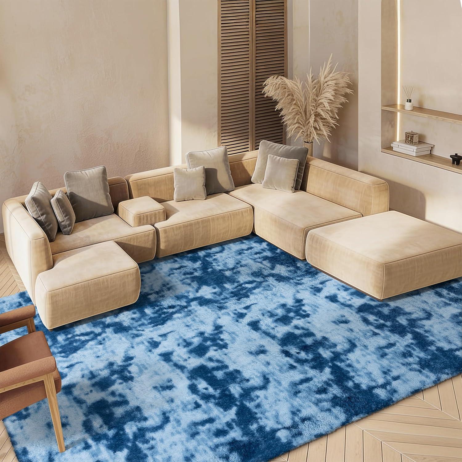 image:imageSAFAVIEH Rainbow Shag Collection Area Rug 8 x 10 Light Beige Slip Resistant NonShedding amp Easy Care 16inch Thick Ideal for Living Room Bedroom Home Office Dining Space RBO100A8Blue