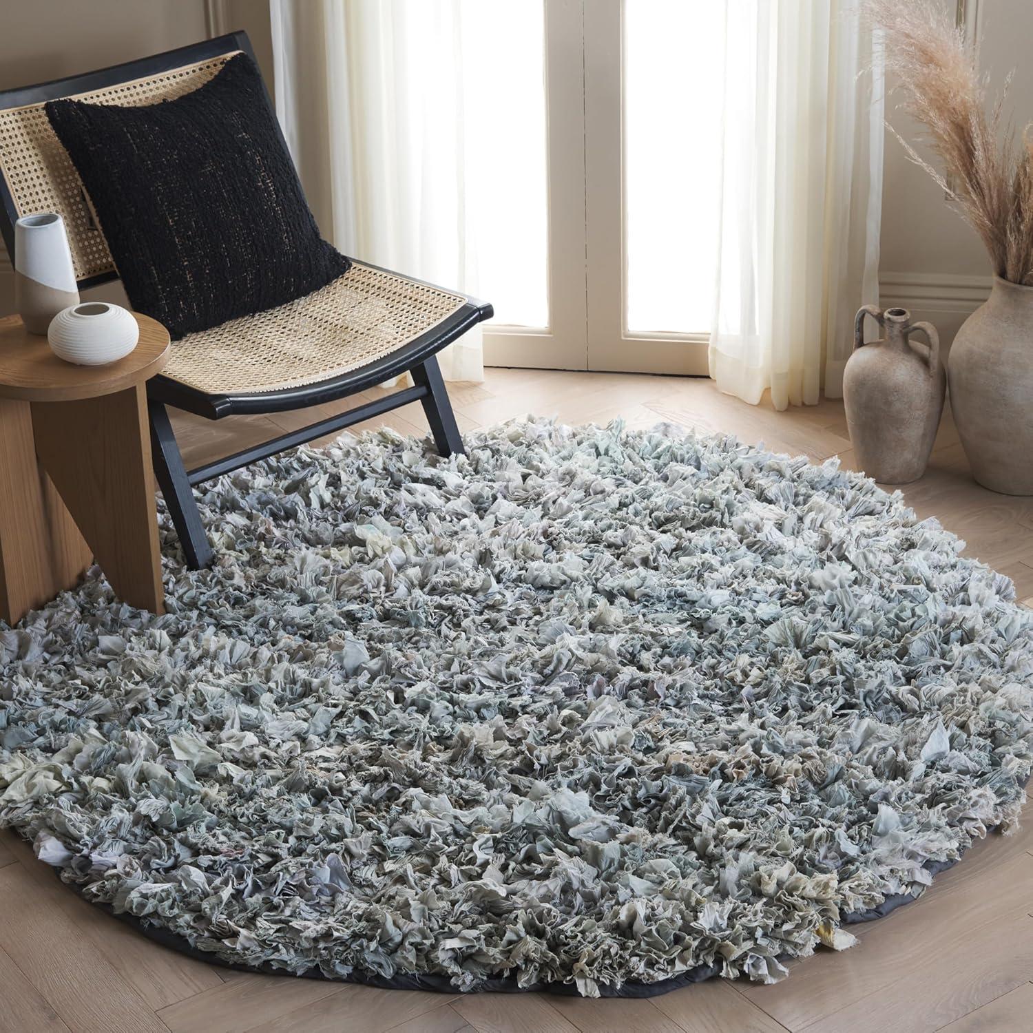 image:imageSAFAVIEH Rio Shag Collection Area Rug 5 x 8 Green amp Multi Handmade Decorative 35inch Thick Ideal for High Traffic Areas in Living Room Bedroom SG951ALight Grey