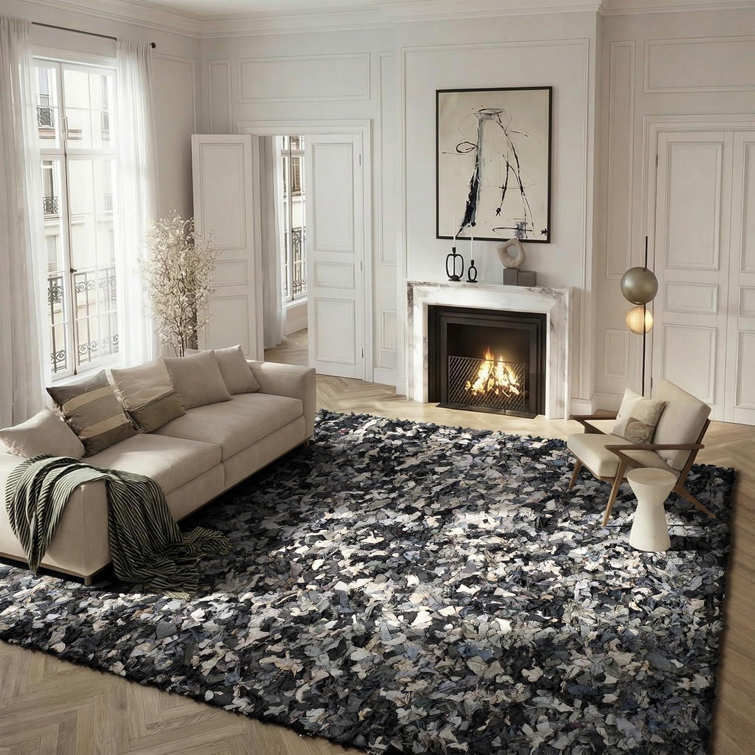 image:imageSAFAVIEH Rio Shag Collection Area Rug 5 x 8 Green amp Multi Handmade Decorative 35inch Thick Ideal for High Traffic Areas in Living Room Bedroom SG951ADark GreyMulti