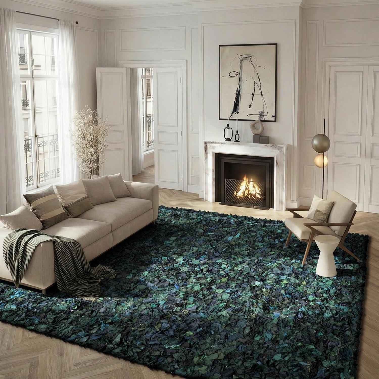 image:imageSAFAVIEH Rio Shag Collection Area Rug 5 x 8 Green amp Multi Handmade Decorative 35inch Thick Ideal for High Traffic Areas in Living Room Bedroom SG951AGreenMulti