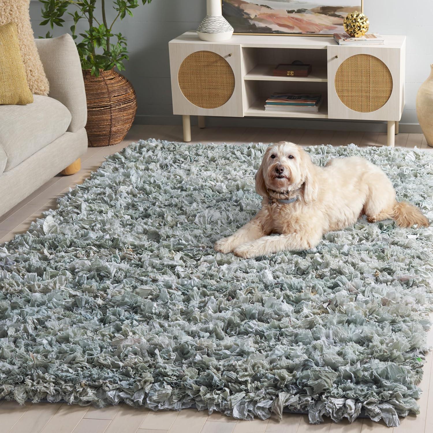 image:imageSAFAVIEH Rio Shag Collection Area Rug 5 x 8 Green amp Multi Handmade Decorative 35inch Thick Ideal for High Traffic Areas in Living Room Bedroom SG951ALight Green