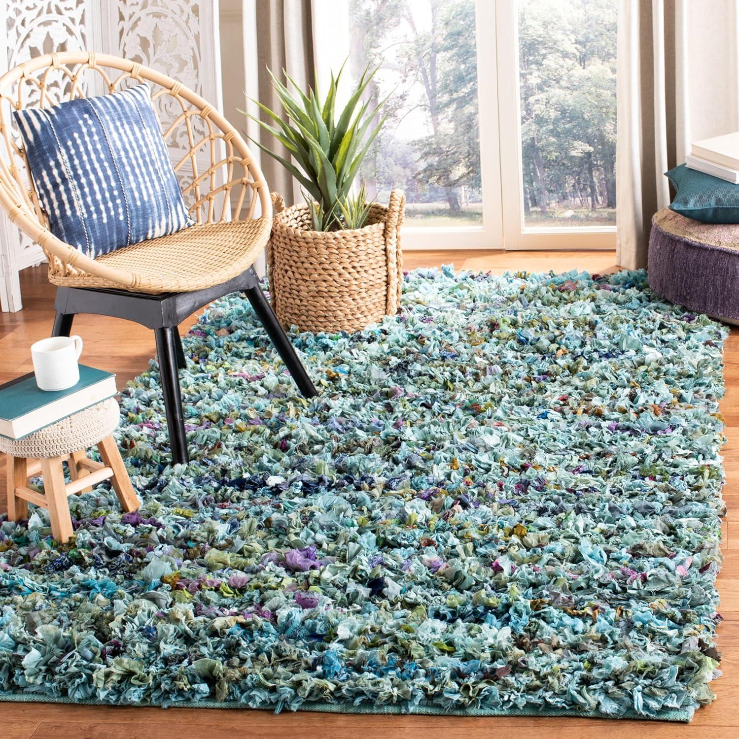 image:imageSAFAVIEH Rio Shag Collection Area Rug 5 x 8 Green amp Multi Handmade Decorative 35inch Thick Ideal for High Traffic Areas in Living Room Bedroom SG951ABlueMulti