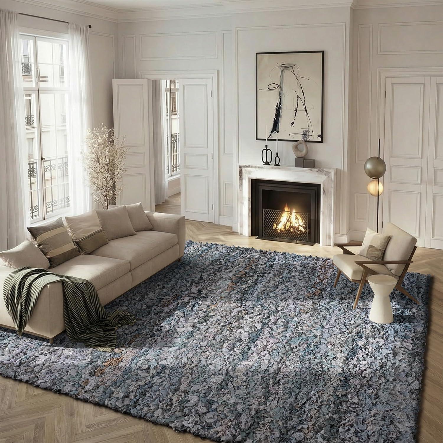 image:imageSAFAVIEH Rio Shag Collection Area Rug 5 x 8 Green amp Multi Handmade Decorative 35inch Thick Ideal for High Traffic Areas in Living Room Bedroom SG951ALight Grey