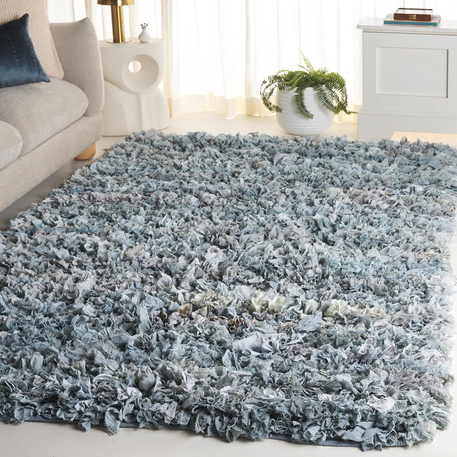 image:imageSAFAVIEH Rio Shag Collection Area Rug 5 x 8 Green amp Multi Handmade Decorative 35inch Thick Ideal for High Traffic Areas in Living Room Bedroom SG951ALight Grey
