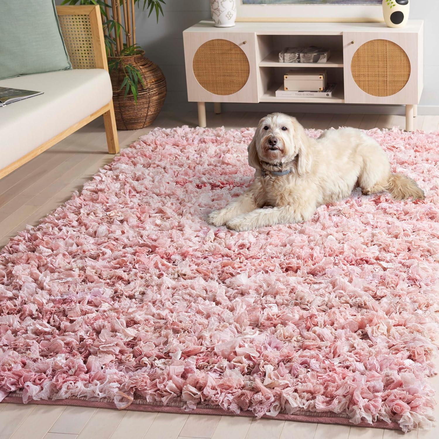 image:imageSAFAVIEH Rio Shag Collection Area Rug 5 x 8 Green amp Multi Handmade Decorative 35inch Thick Ideal for High Traffic Areas in Living Room Bedroom SG951ALight Pink