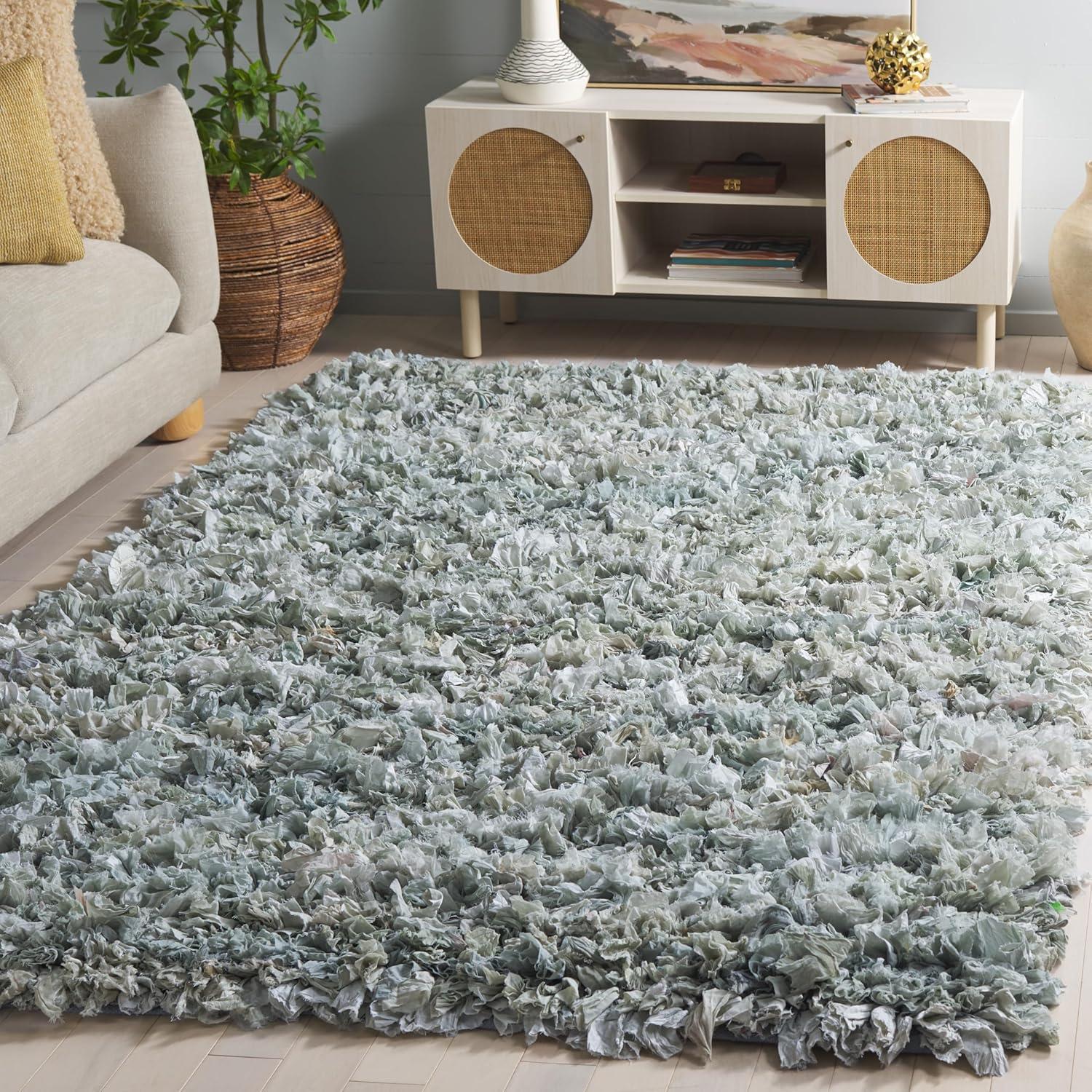 image:imageSAFAVIEH Rio Shag Collection Area Rug 5 x 8 Green amp Multi Handmade Decorative 35inch Thick Ideal for High Traffic Areas in Living Room Bedroom SG951ALight Green