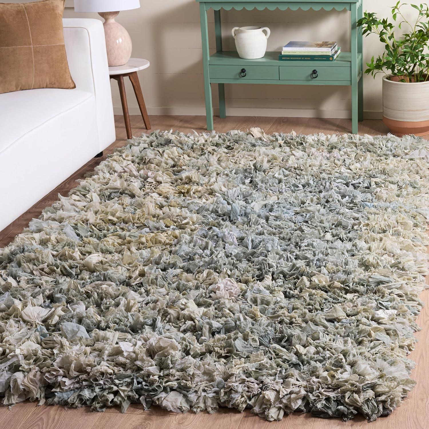 image:imageSAFAVIEH Rio Shag Collection Area Rug 5 x 8 Green amp Multi Handmade Decorative 35inch Thick Ideal for High Traffic Areas in Living Room Bedroom SG951ALight Blue