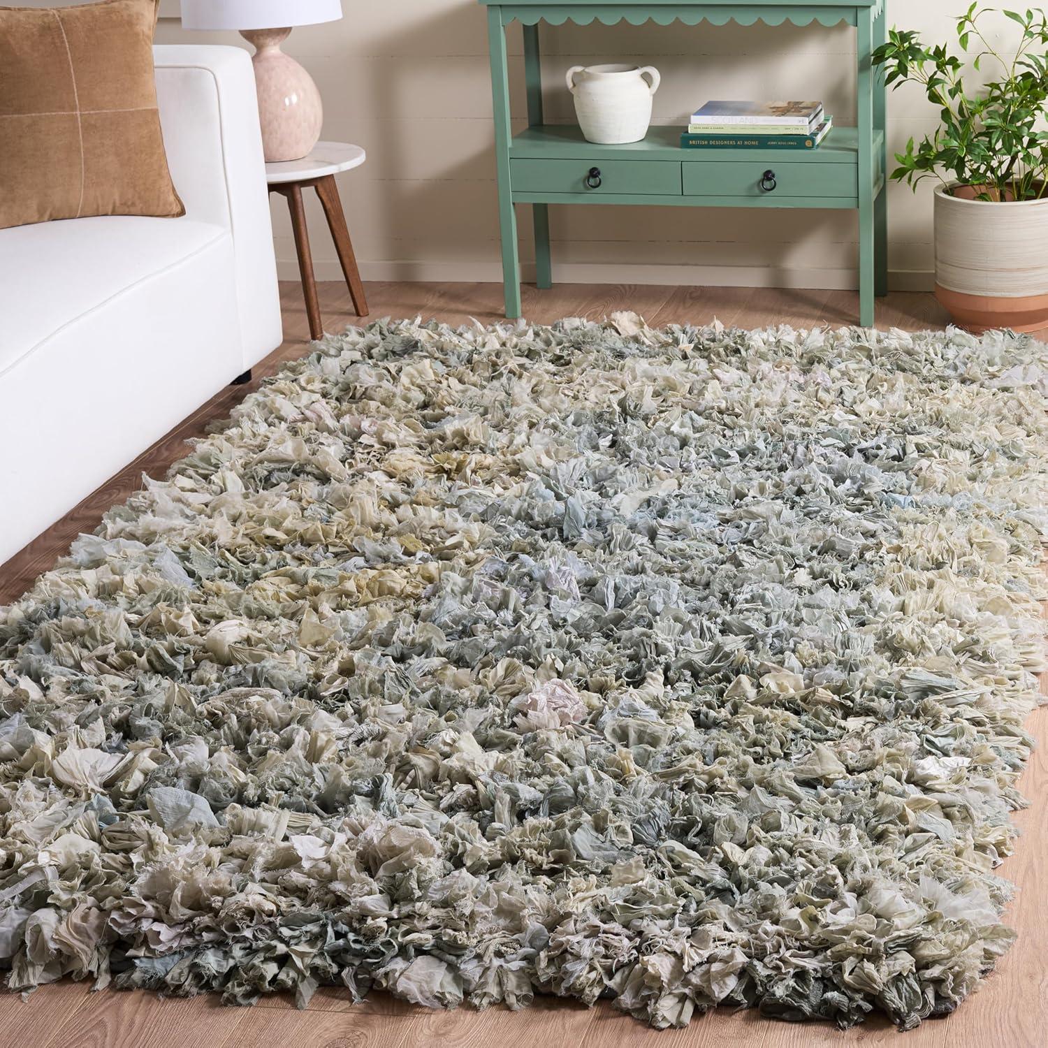 image:imageSAFAVIEH Rio Shag Collection Area Rug 5 x 8 Green amp Multi Handmade Decorative 35inch Thick Ideal for High Traffic Areas in Living Room Bedroom SG951ALight Blue