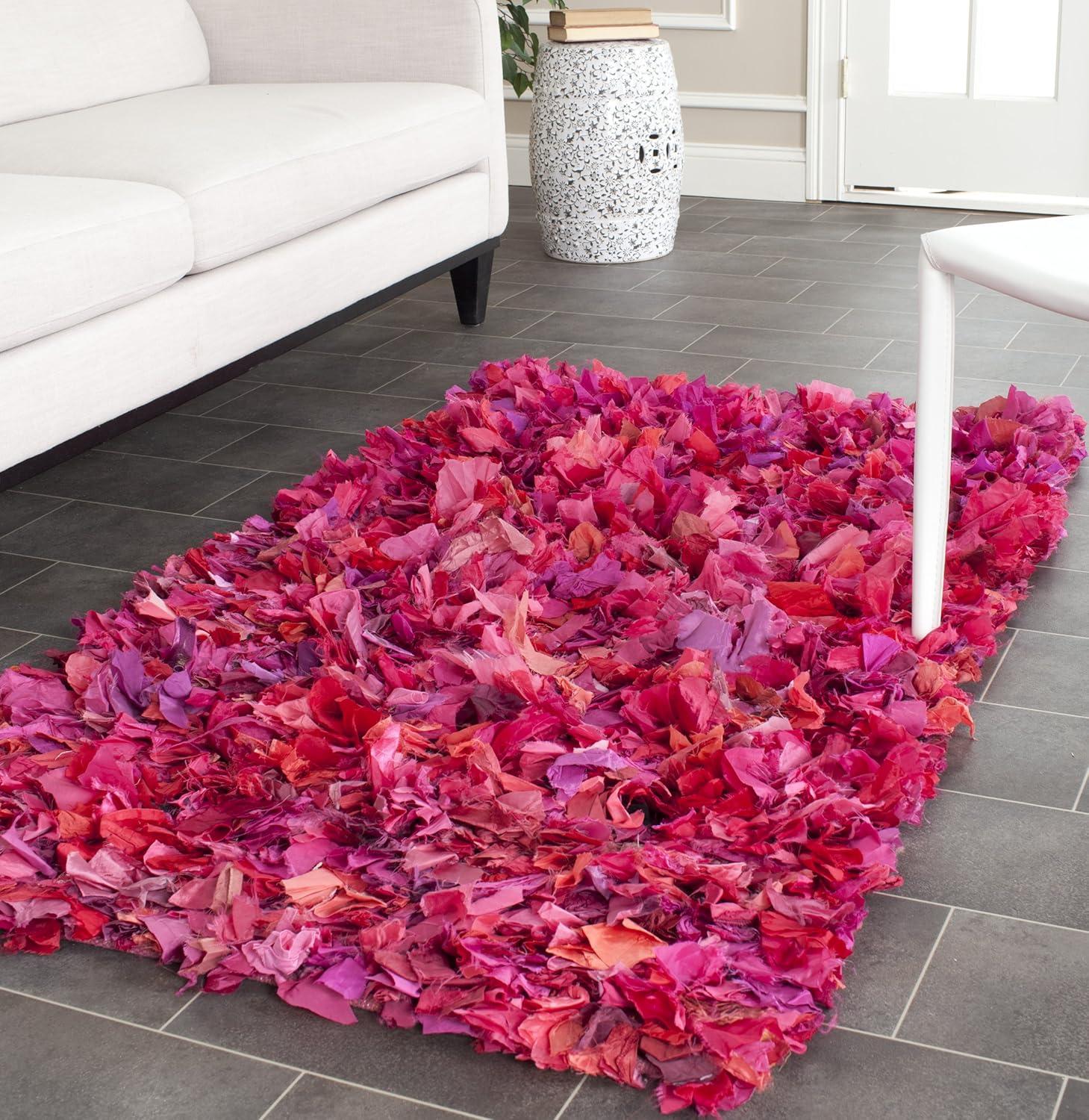 image:imageSAFAVIEH Rio Shag Collection Area Rug 5 x 8 Green amp Multi Handmade Decorative 35inch Thick Ideal for High Traffic Areas in Living Room Bedroom SG951AFuchsiaMulti