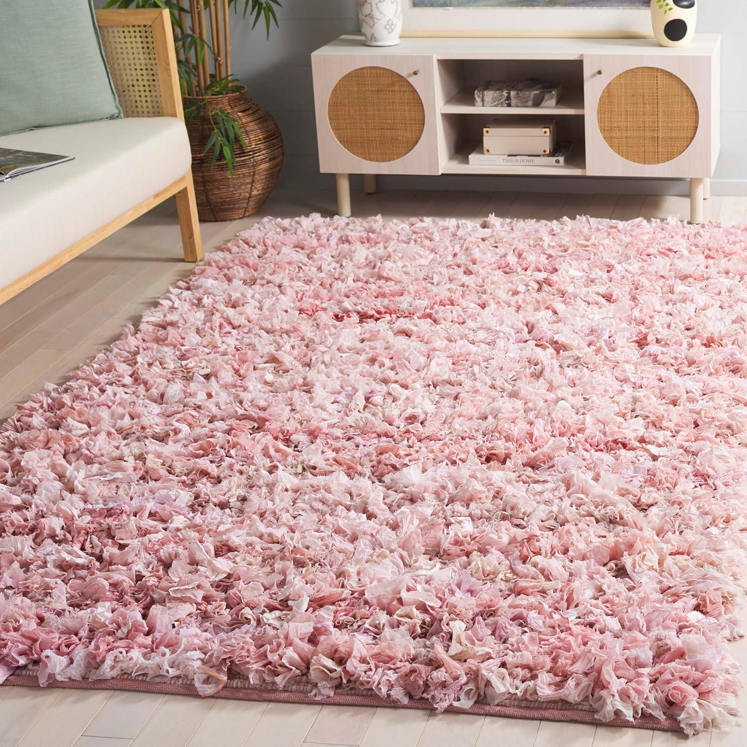 image:imageSAFAVIEH Rio Shag Collection Area Rug 5 x 8 Green amp Multi Handmade Decorative 35inch Thick Ideal for High Traffic Areas in Living Room Bedroom SG951ALight Pink