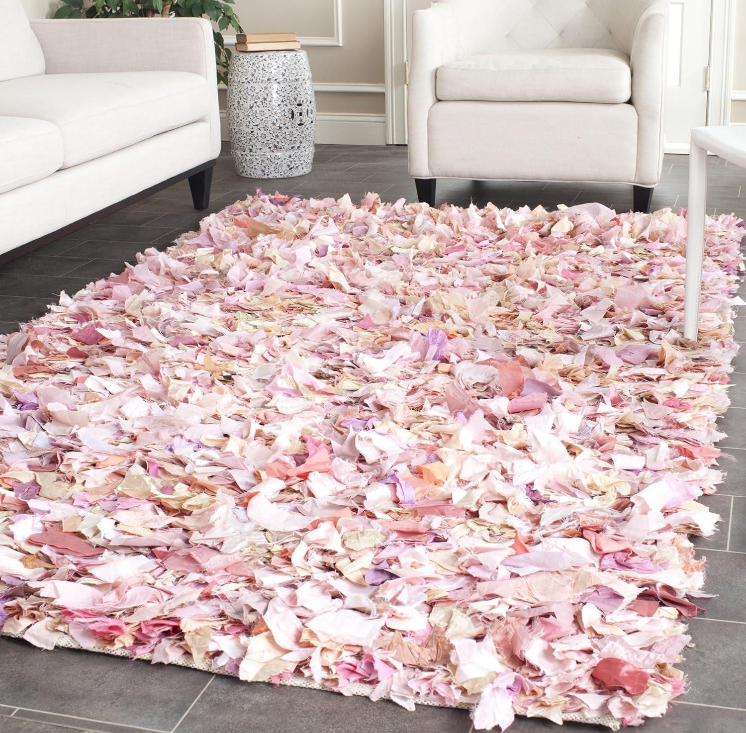 image:imageSAFAVIEH Rio Shag Collection Area Rug 5 x 8 Green amp Multi Handmade Decorative 35inch Thick Ideal for High Traffic Areas in Living Room Bedroom SG951AIvoryPink