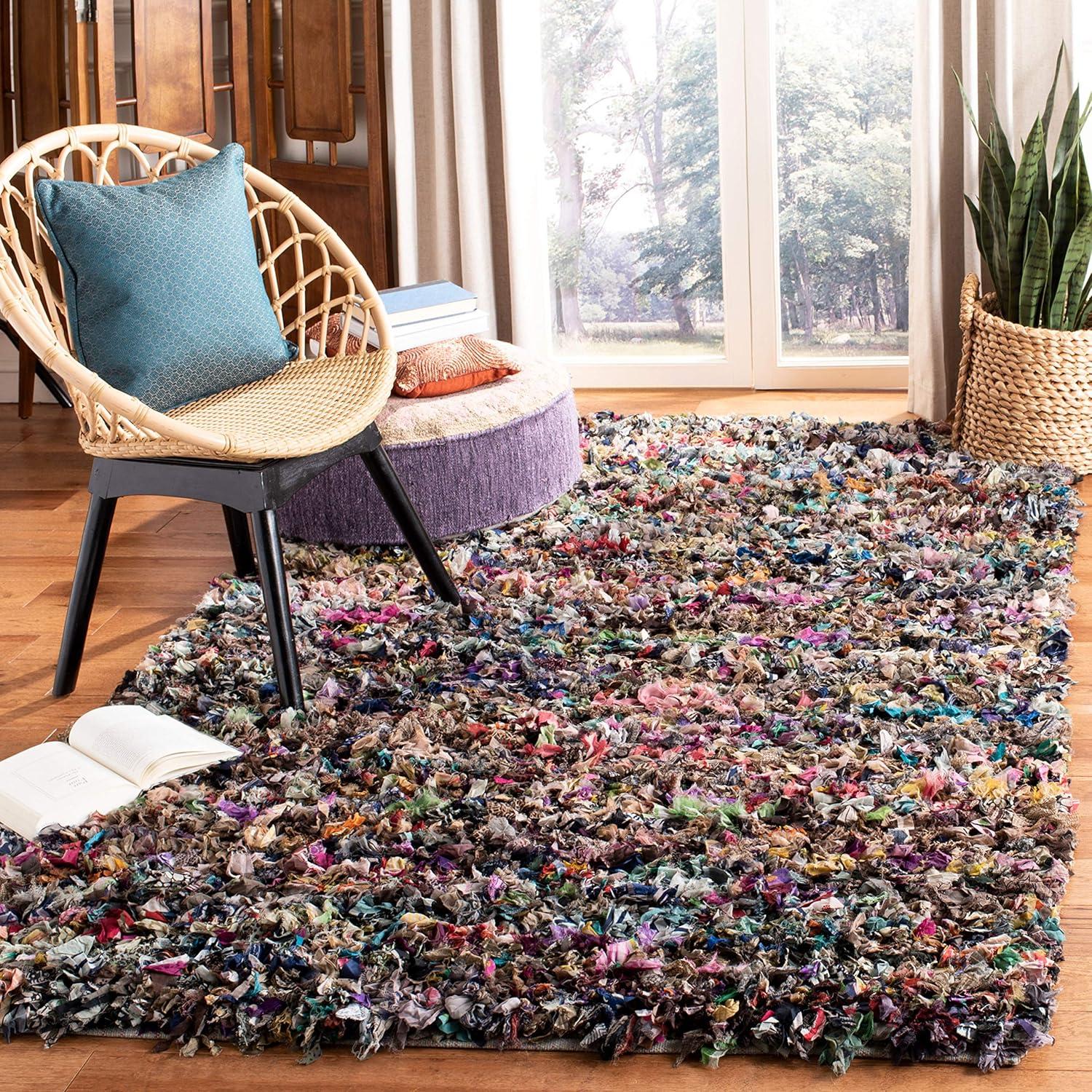 image:imageSAFAVIEH Rio Shag Collection Area Rug 5 x 8 Green amp Multi Handmade Decorative 35inch Thick Ideal for High Traffic Areas in Living Room Bedroom SG951AGreyMulti