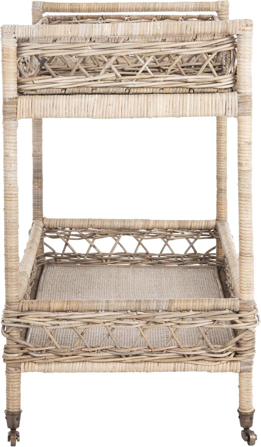 image:imageSafavieh Home Collection Ambrose BCT6500A Grey Wash and Antique Brass 2 Tier Rattan Bar Cart