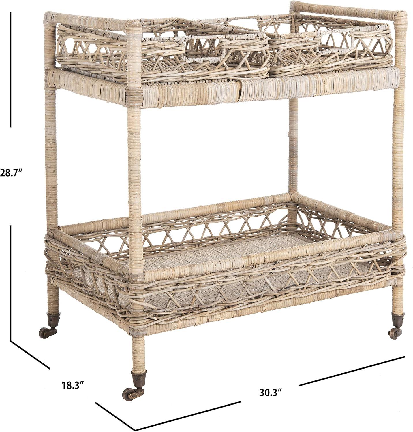 image:imageSafavieh Home Collection Ambrose BCT6500A Grey Wash and Antique Brass 2 Tier Rattan Bar Cart