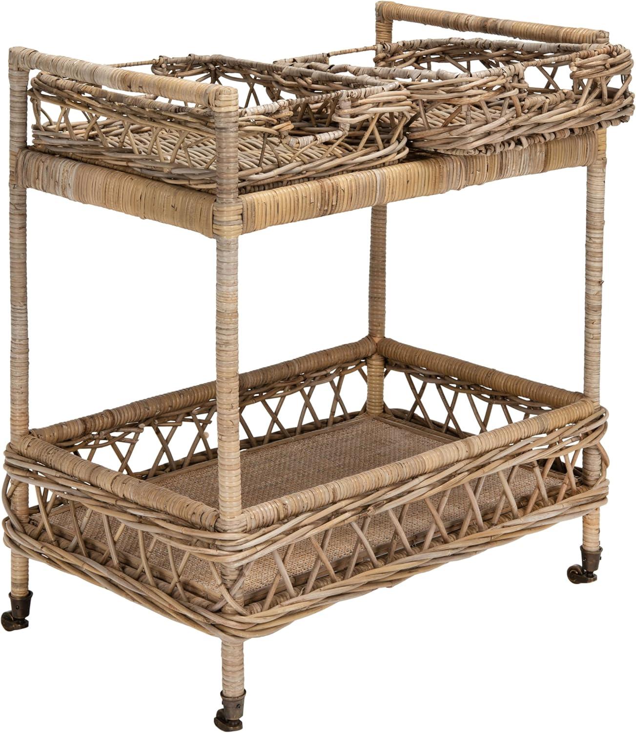 image:imageSafavieh Home Collection Ambrose BCT6500A Grey Wash and Antique Brass 2 Tier Rattan Bar Cart