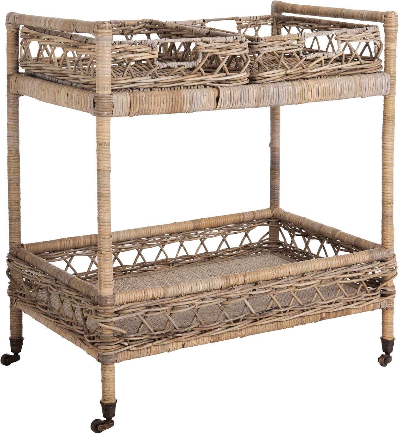 image:imageSafavieh Home Collection Ambrose BCT6500A Grey Wash and Antique Brass 2 Tier Rattan Bar Cart