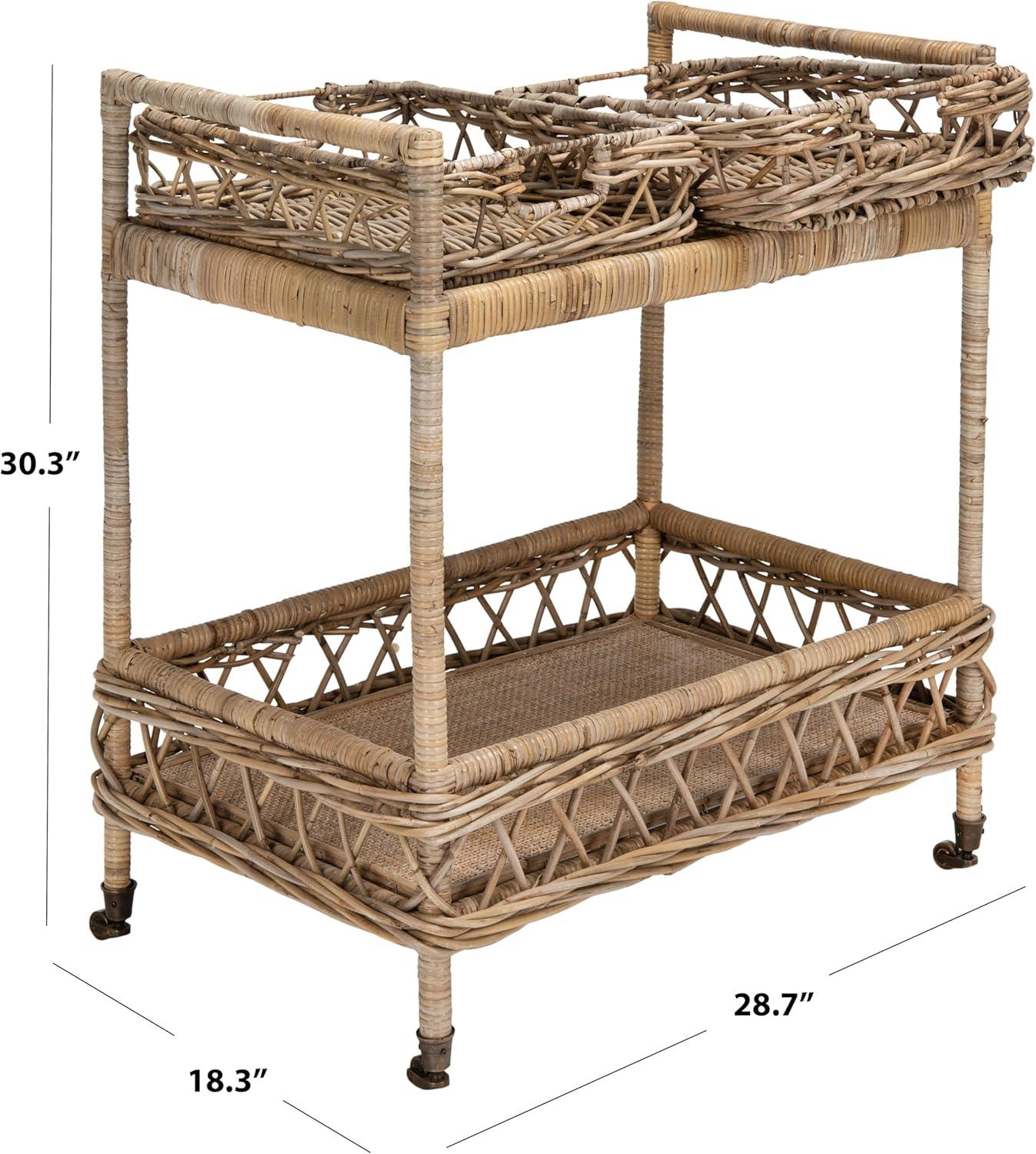 image:imageSafavieh Home Collection Ambrose BCT6500A Grey Wash and Antique Brass 2 Tier Rattan Bar Cart