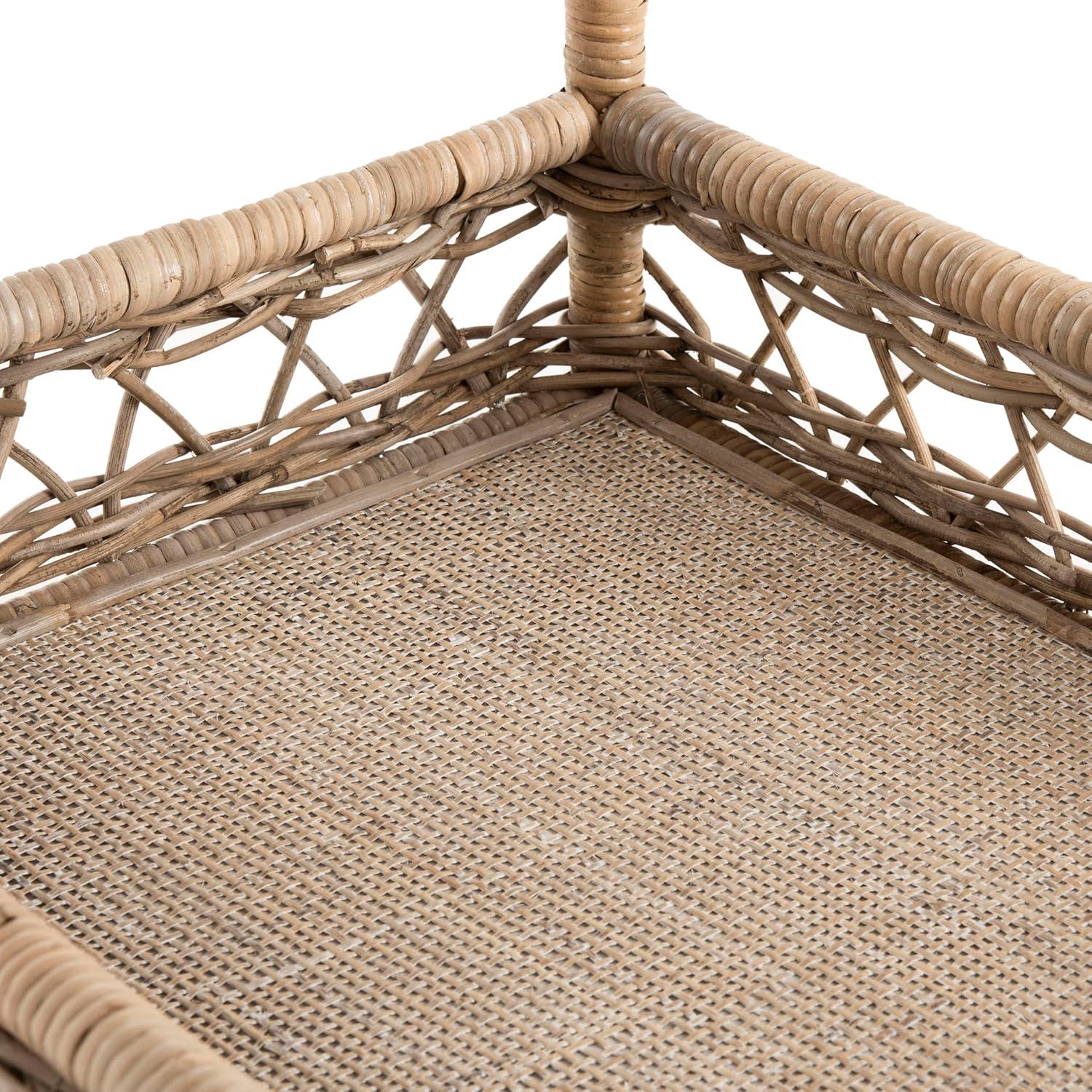 image:imageSafavieh Home Collection Ambrose BCT6500A Grey Wash and Antique Brass 2 Tier Rattan Bar Cart