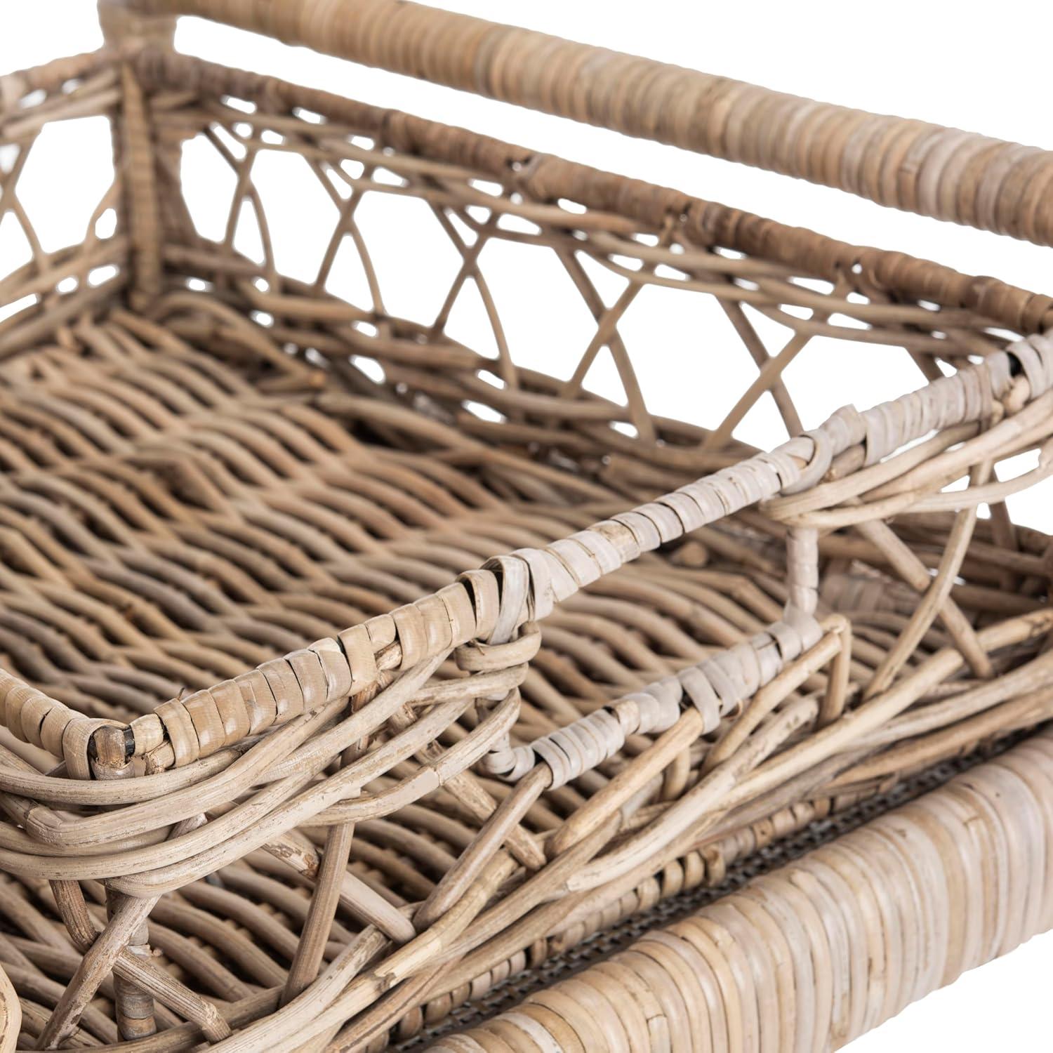 image:imageSafavieh Home Collection Ambrose BCT6500A Grey Wash and Antique Brass 2 Tier Rattan Bar Cart