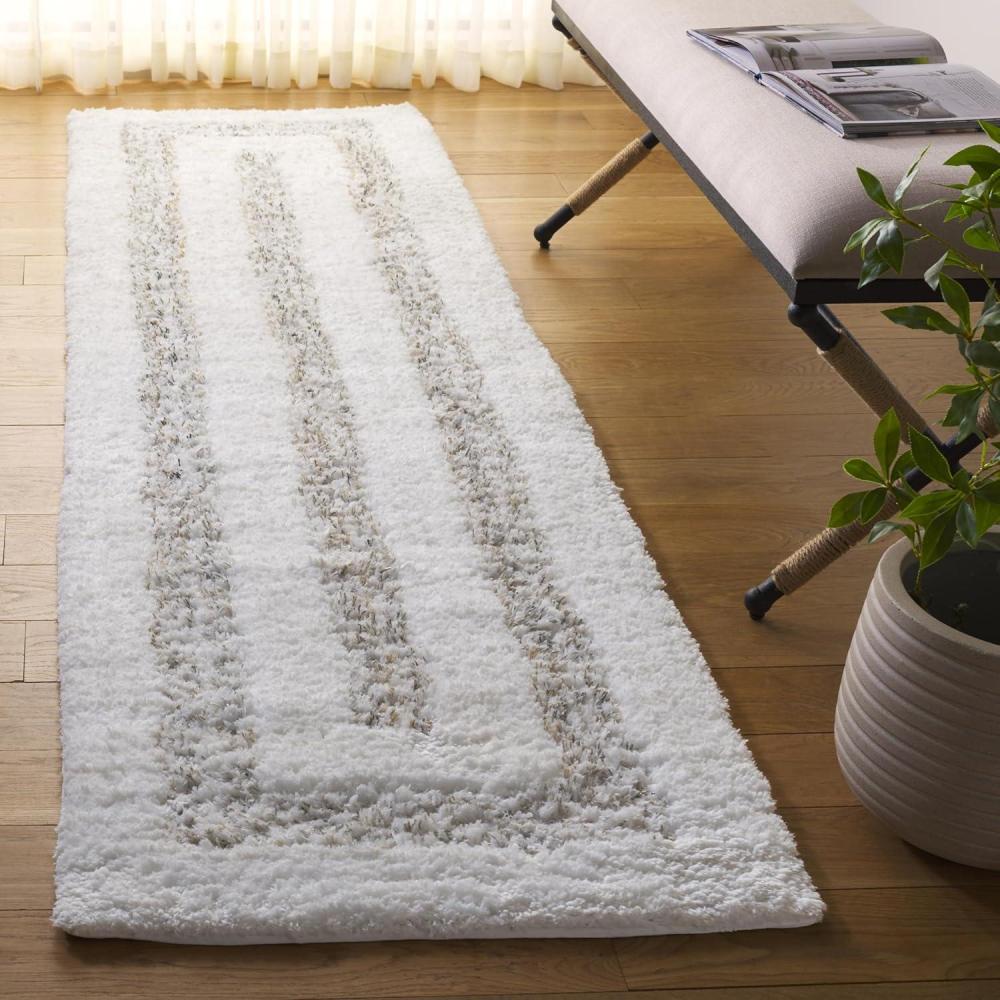 image:imageSAFAVIEH 9x12 Area Rug  Glory Shag Collection  Large  Ivory amp Beige Handmade Plush Thick Pile Ideal for Living Room Bedroom Dining Space GRS103AIvoryBeige