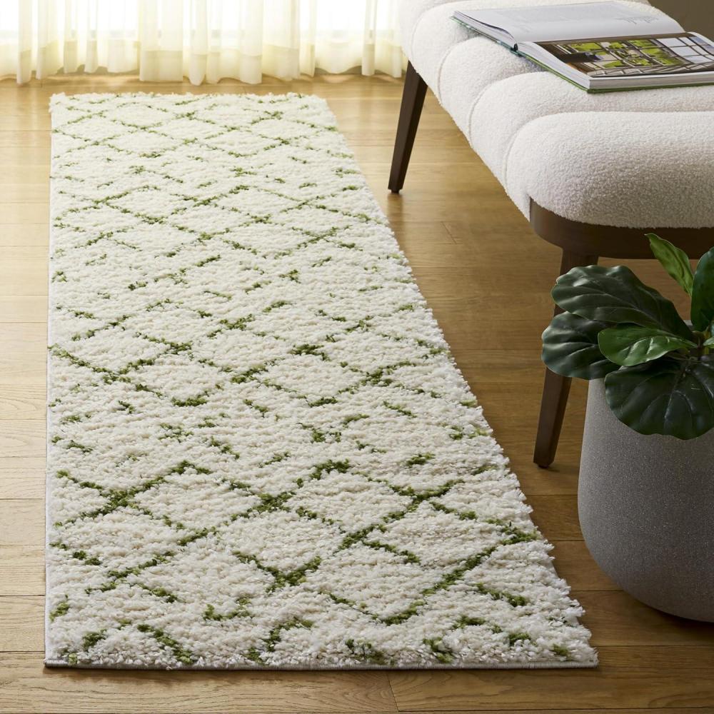 image:imageSAFAVIEH Area Rug 8x10  Arizona Shag Collection  Large  Dark Grey amp Ivory Moroccan Boho Design NonShedding amp Easy to Clean Plush Pile Ideal for Living Room Bedroom Dining Space ASG743GIvoryGreen