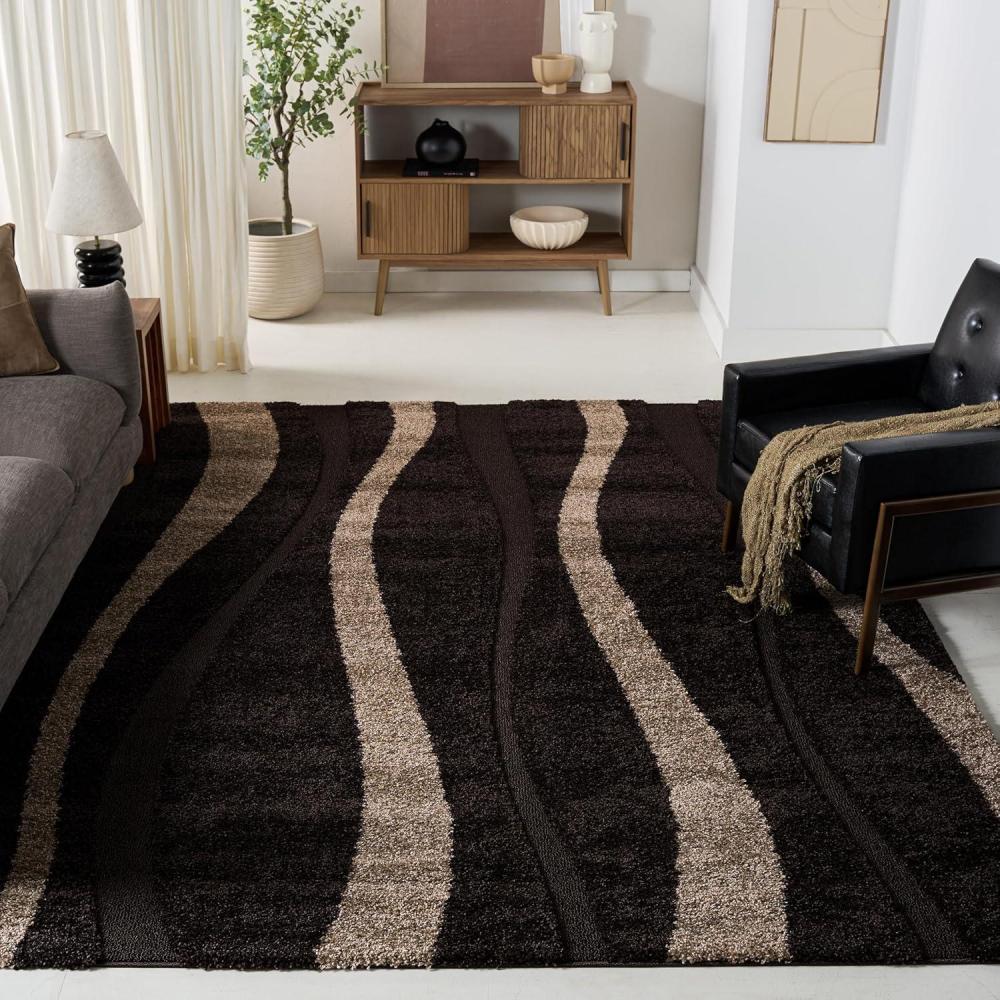 image:imageSAFAVIEH Area Rug 8x10 Florida Shag Collection Large Dark Brown amp Beige Stripe Design NonShedding amp Easy Cleaning Plush Thick Pile Ideal for Living Room Bedroom Dining Space SG4512813