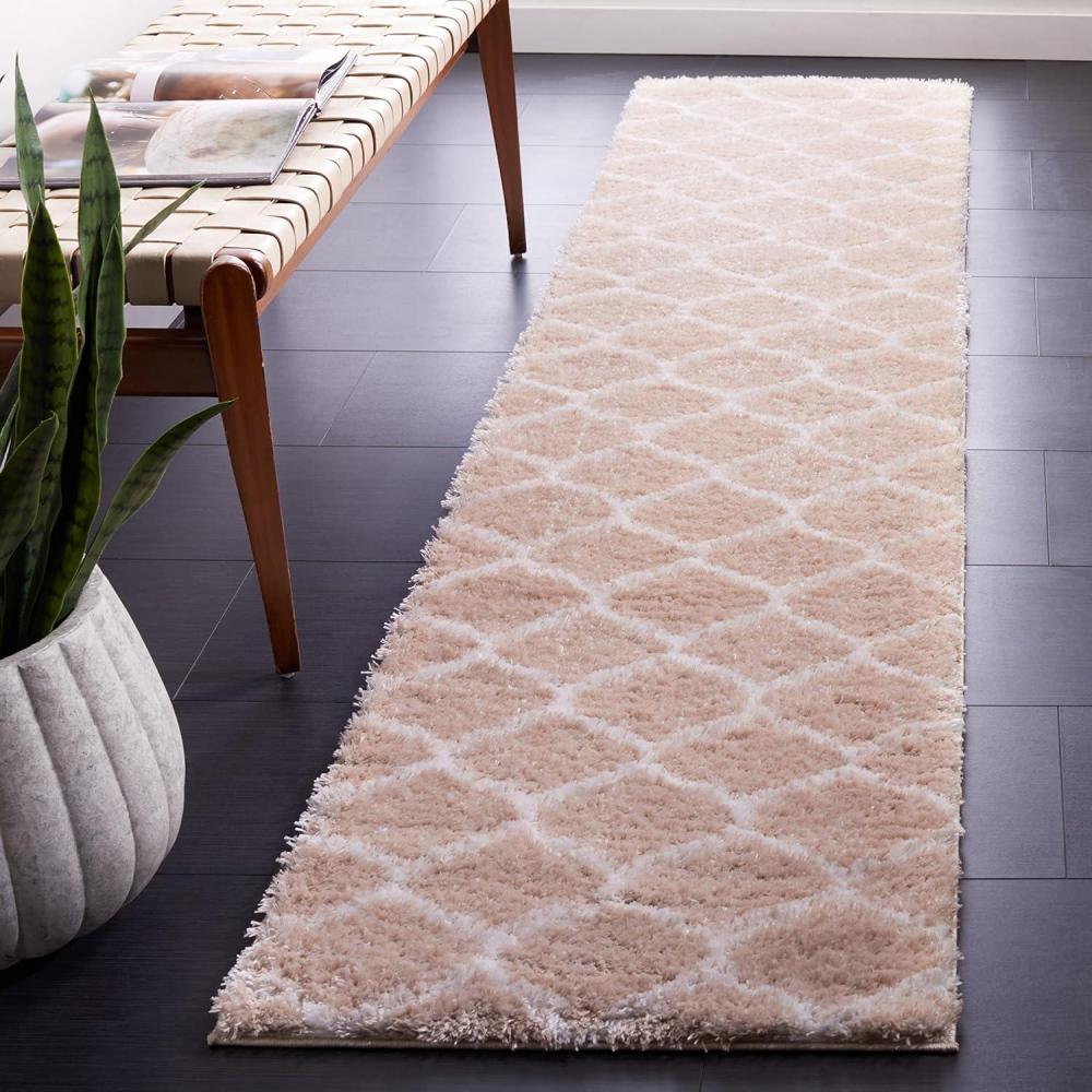 image:imageSAFAVIEH Area Rug 8x10 Tahoe Shag Collection Large Silver amp White Trellis Pattern NonShedding amp Easy Cleaning Plush Thick Pile Ideal for Living Room Bedroom Dining Space THO677GBeigeWhite