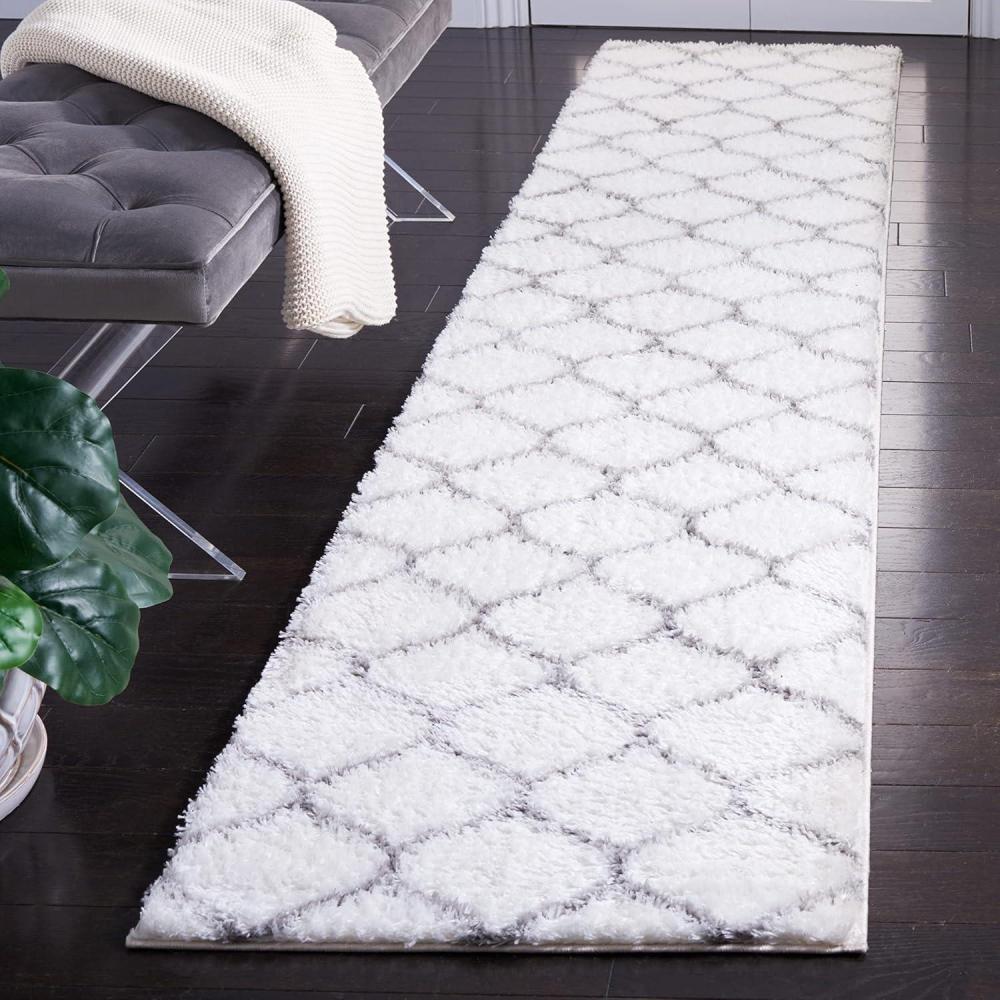 image:imageSAFAVIEH Area Rug 8x10 Tahoe Shag Collection Large Silver amp White Trellis Pattern NonShedding amp Easy Cleaning Plush Thick Pile Ideal for Living Room Bedroom Dining Space THO677GWhiteGrey