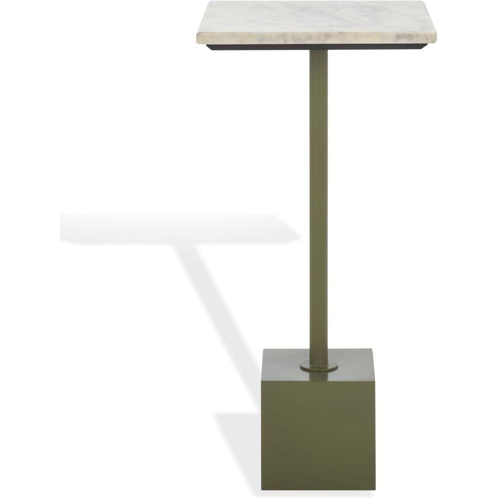 image:imageSAFAVIEH Couture Collection Albertelli Olive Green Iron Accent Table Compact Drink Table Marble Top Pedestal Design SFV6807AOlive GreenWhite