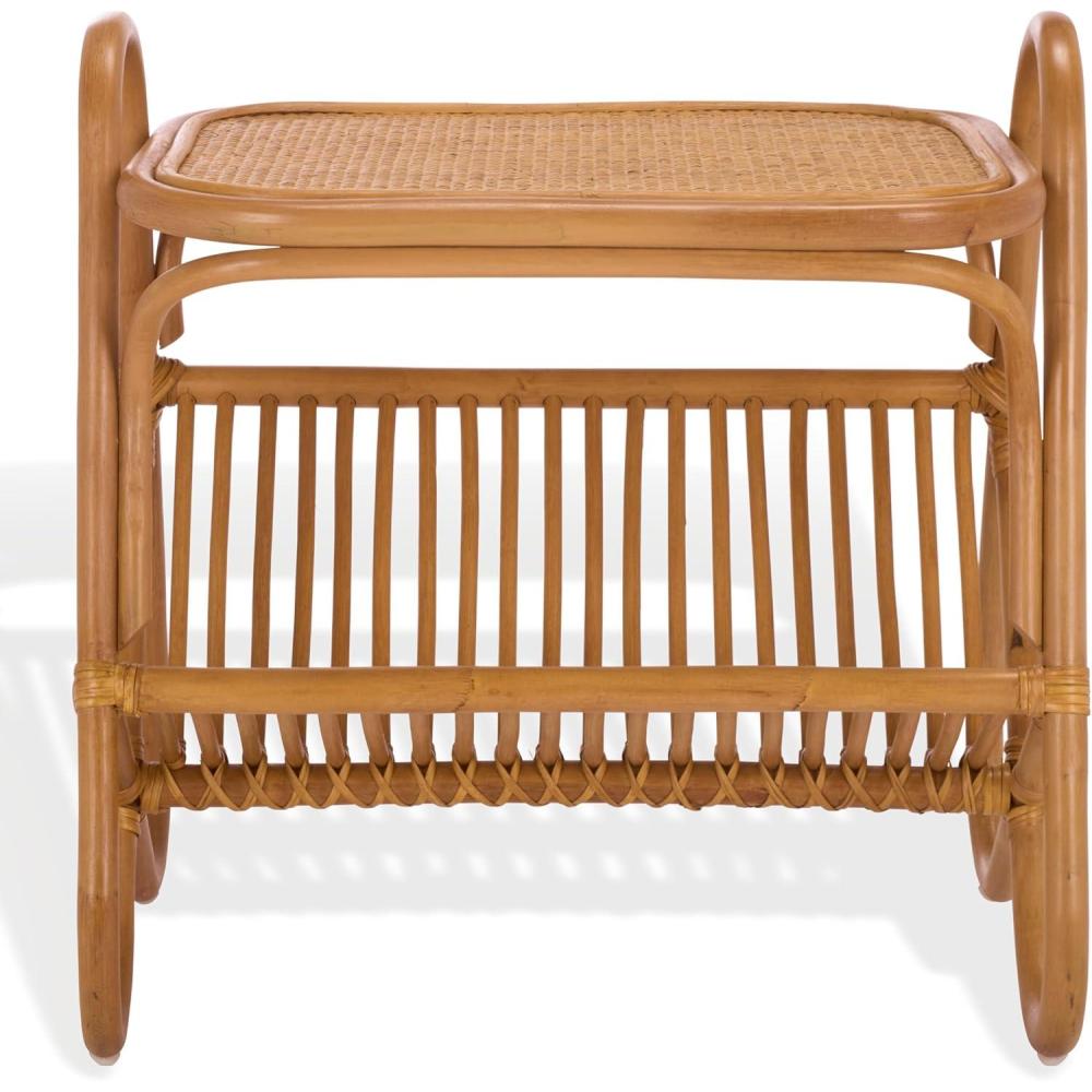 image:imageSAFAVIEH Couture Collection Bayard Natural Rattan Accent Table Side Table with Magazine Holder Tropical Coastal Design Fully Assembled CWK3017ANatural