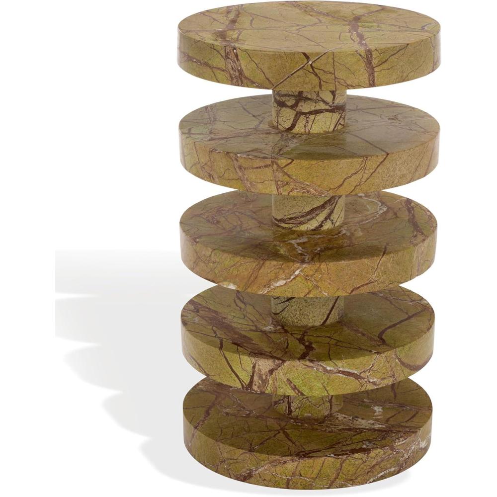 image:imageSAFAVIEH Couture Collection Danny Green amp Brown Stacked Round Marble Accent Table Fully Assembled SFV5766BBrownGreen