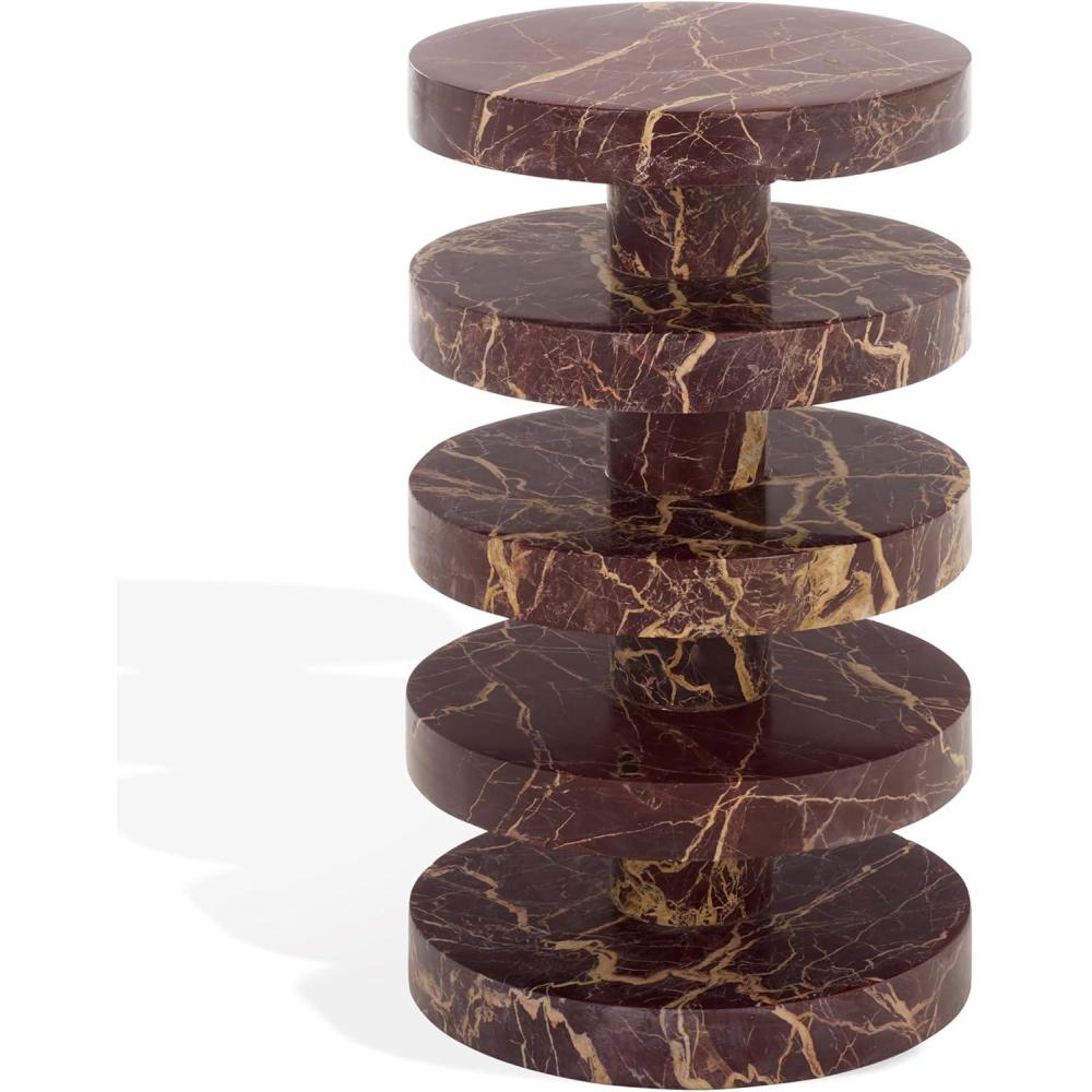 image:imageSAFAVIEH Couture Collection Danny Green amp Brown Stacked Round Marble Accent Table Fully Assembled SFV5766BRedWhite