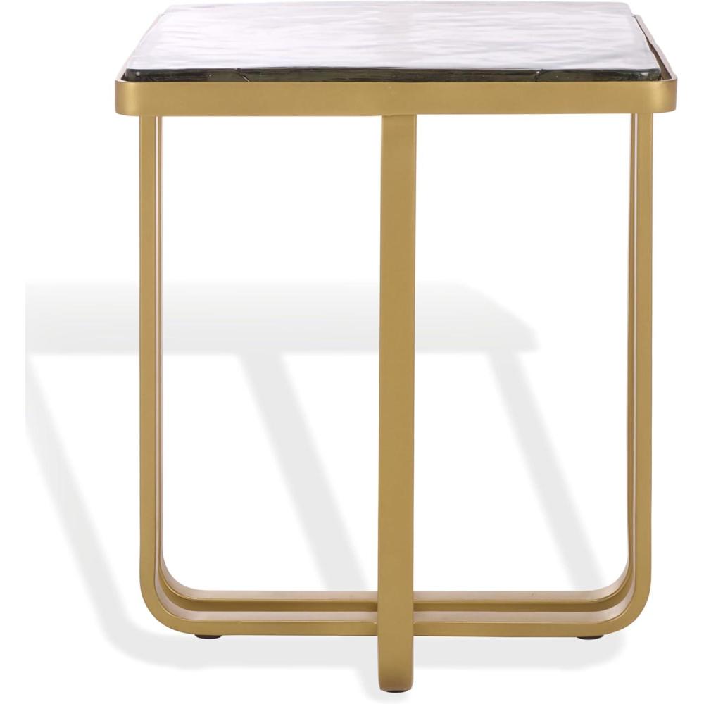 image:imageSAFAVIEH Couture Collection Dominic Brass Stainless Steel Accent Table Sculptural Modern Side Table Cast Glass Top Fully Assembled SFV7919ABrassClear