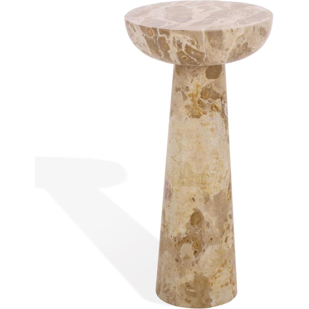 image:imageSAFAVIEH Couture Collection Glendale Beige Round Marble Accent Table Stone Pedestal Side Table Modern Sculptural Design SFV9766BBeige