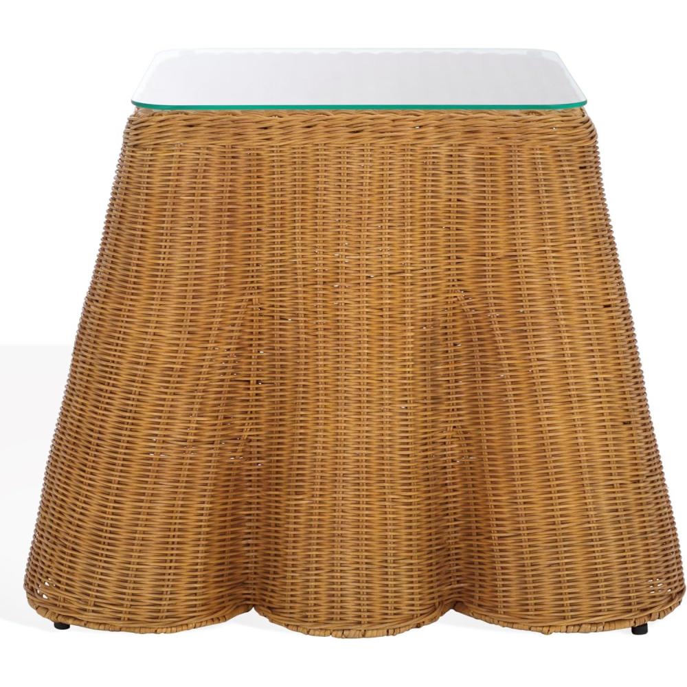 image:imageSAFAVIEH Couture Collection Hylda Natural Rattan Accent Table Square Design with Glass Top Boho Coastal Style Fully Assembled CWK3010ANatural