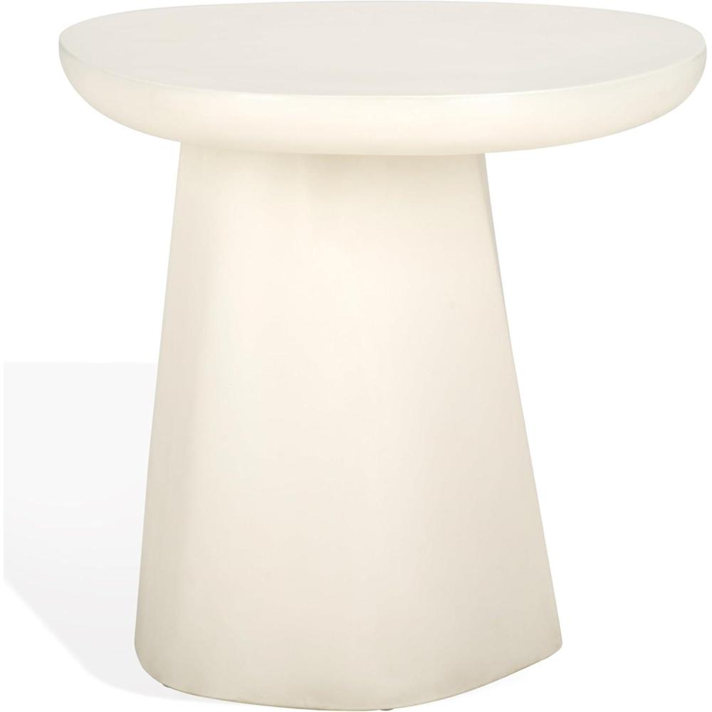 image:imageSAFAVIEH Couture Collection Jabrielle Ivory Concrete Accent Table Sculptural Modern Side Table Minimalist Silhouette SFV2600AIvory