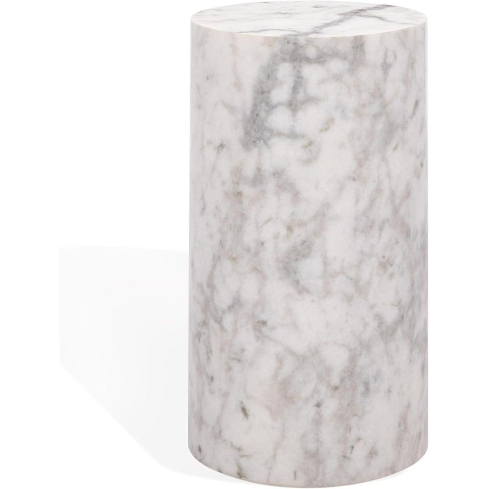 image:imageSAFAVIEH Couture Collection  Leah Bryanna White amp Brown Marble Accent Table Round Drink Table Sculptural Pedestal Design SFV9750BWhite