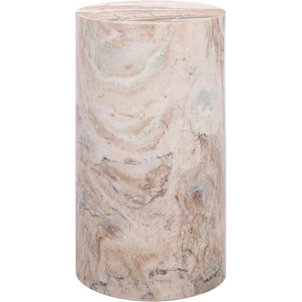 image:imageSAFAVIEH Couture Collection Leah Bryanna White amp Brown Marble Accent Table Round Drink Table Sculptural Pedestal Design SFV9750BWhiteBrown