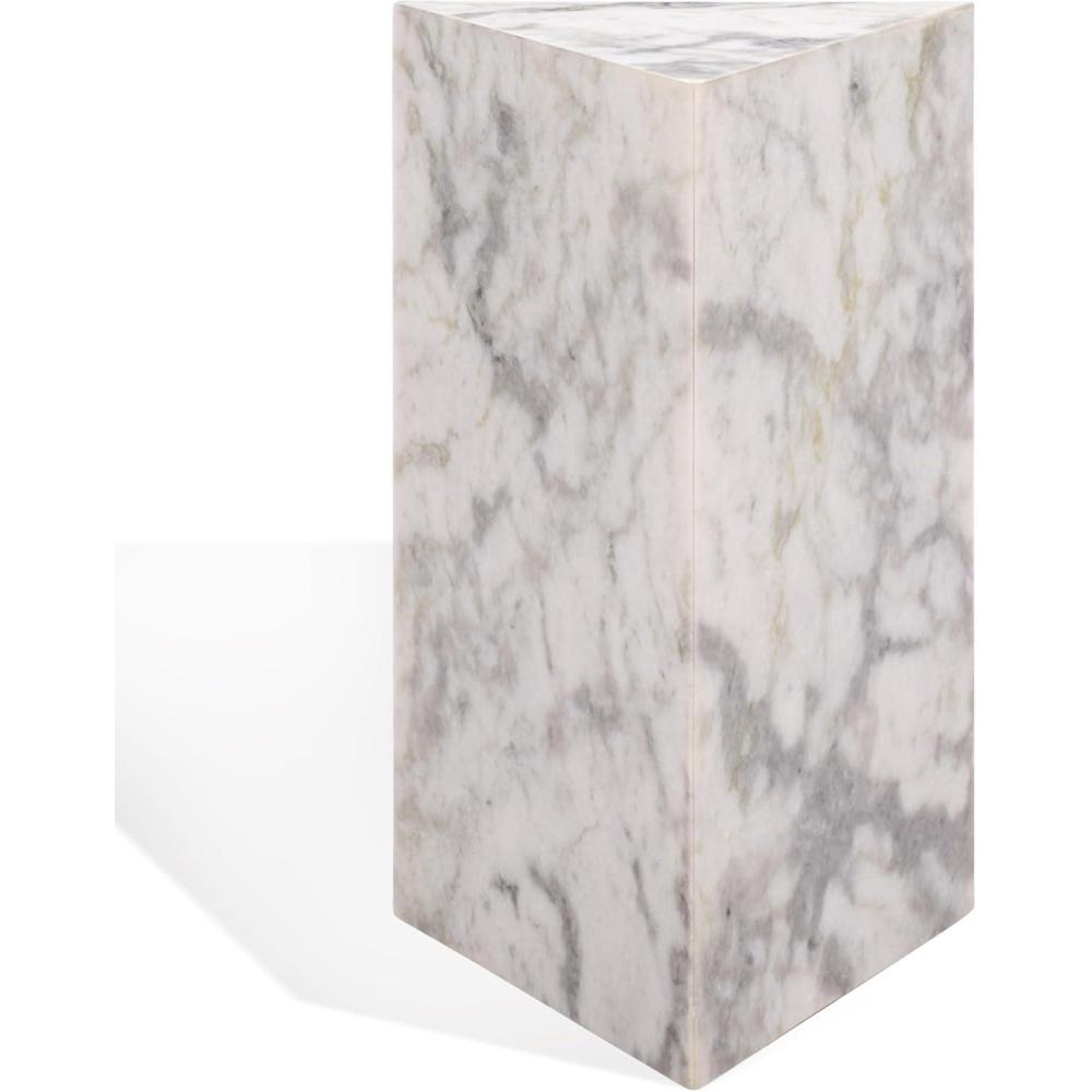 image:imageSAFAVIEH Couture Collection  Leah Bryanna White amp Brown Marble Accent Table Triangle Top Drink Table Sculptural Pedestal Design SFV9751BWhite