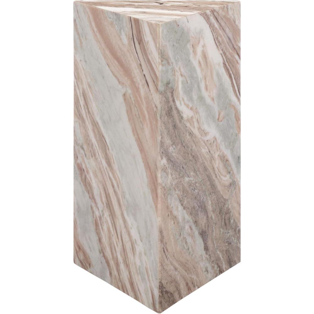 image:imageSAFAVIEH Couture Collection Leah Bryanna White amp Brown Marble Accent Table Triangle Top Drink Table Sculptural Pedestal Design SFV9751BWhiteBrown