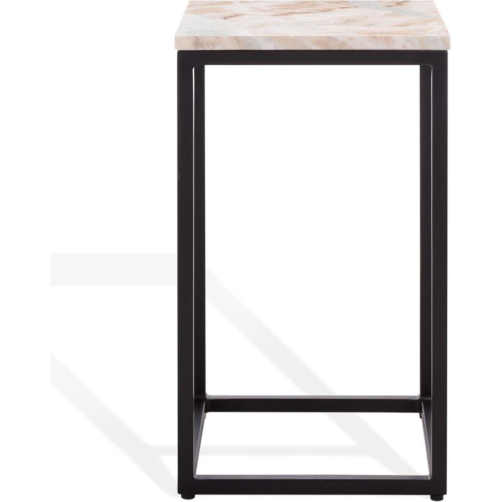 image:imageSAFAVIEH Couture Collection Macklyn Square Light Brown Marble Top Accent Table Black Metal Frame Design Fully Assembled SFV5768ALight BrownBlack