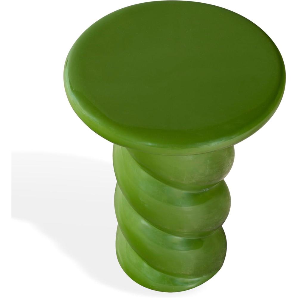 image:imageSAFAVIEH Couture Collection Noelly Olive Green Concrete Accent Table Contemporary Swirl Pedestal Side Table High Gloss Finish Fully Assembled SFV2621COlive Green