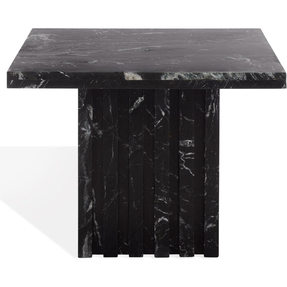 image:imageSAFAVIEH Couture Collection Olivia Brown Marble Accent Table Tall Square Pedestal Design Sculptural Statement Piece SFV9701BBlack