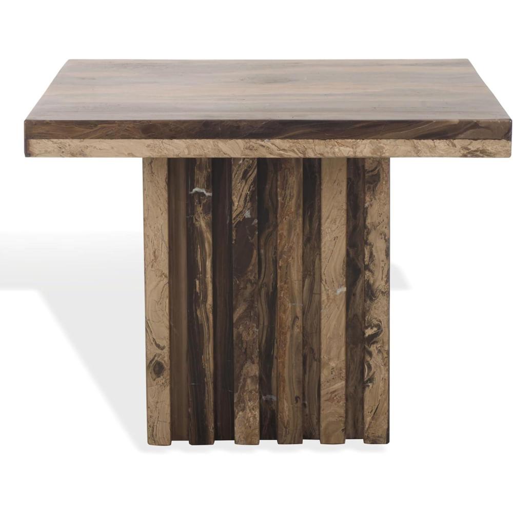 image:imageSAFAVIEH Couture Collection Olivia Brown Marble Accent Table Tall Square Pedestal Design Sculptural Statement Piece SFV9701BBrown